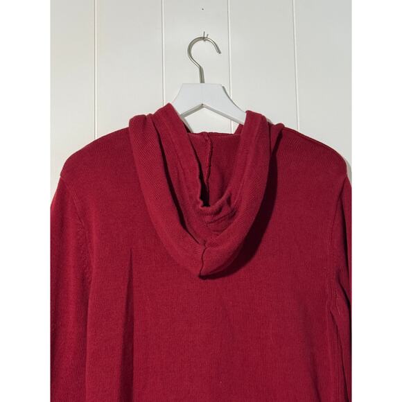 American Rag Sweater Drawstring Hood Red Cotton Size Large - Picture 4 of 6